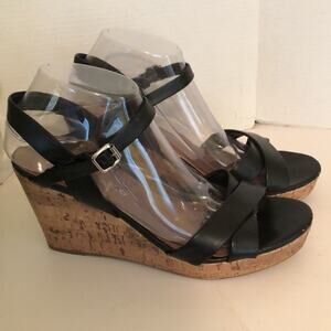 Franco Sarto Black Platform Cork Wedge Sandals Size 9.5